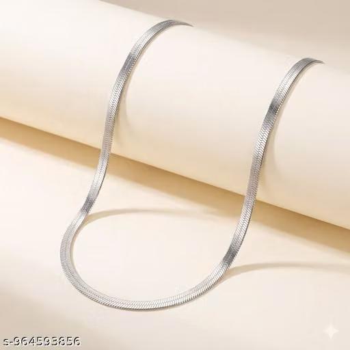 Silver Plated Herringbone Snake Chain Necklace for Men, Girls & Women | Trendy Korean Style Flat Chain | Daily Wear chain