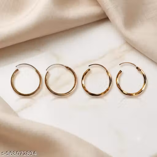 Gold Plated Medium Size Bali Combo | Elegant Twisted and Lining Pattern Hoop Earrings Set for Girls & Women