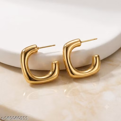 Stylish Gold-Plated Square Hoop Earrings for Women & Girls | Modern Trendy Chunky Geometric Earrings