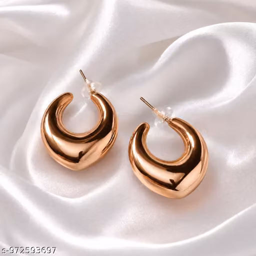 Trendy Rose Gold Plated Chunky Hoop Earrings for Women & Girls | Korean Style Statement Earrings