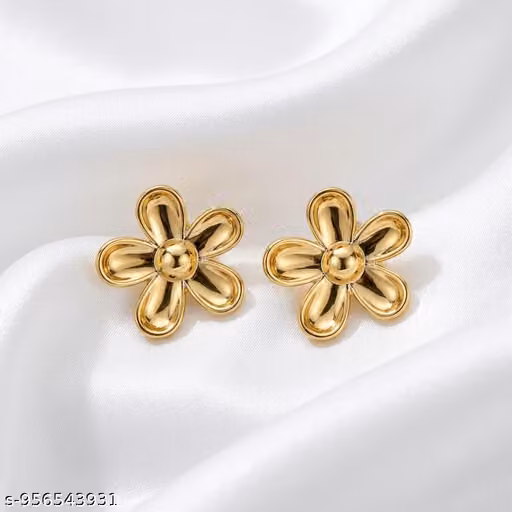 Classic Gold-Plated Oversized Daisy Flower Stud Earrings , Trendy Party Wear for women and Girls (pack 1)