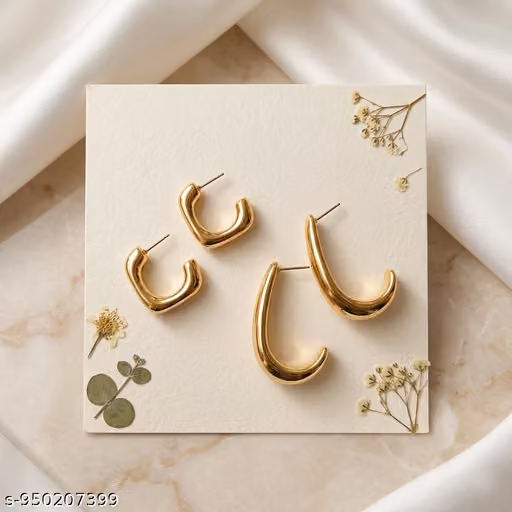 Women Gold Plated Korean Hoop Earrings Combo Pack for Girls & Women