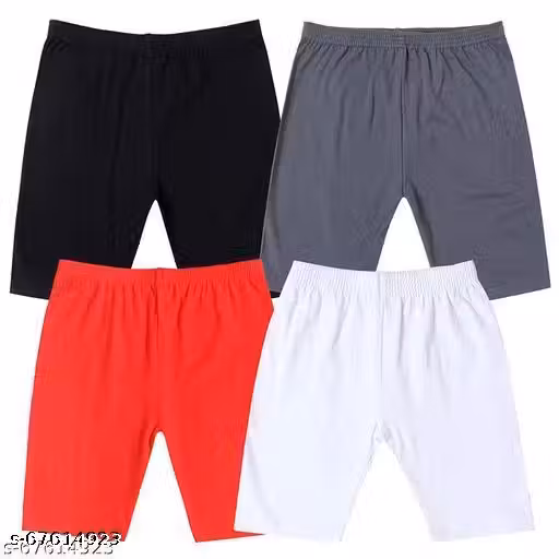 Girls Black Cotton Shorts & Capris Pack Of 4