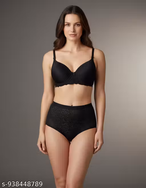 Women Seamless Bra Panty Set | Padded T-Shirt Bra & High Waist Panty