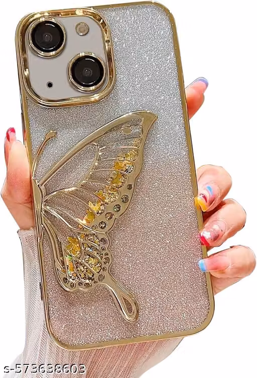 KNJ | Iphone 13 Cover With Luxury Glitter Cute Butterfly Plating Design Aesthetic Women Teen Girls Back Cover Cases For Iphone 13 (Butterfly | GOLDEN) - Silicone