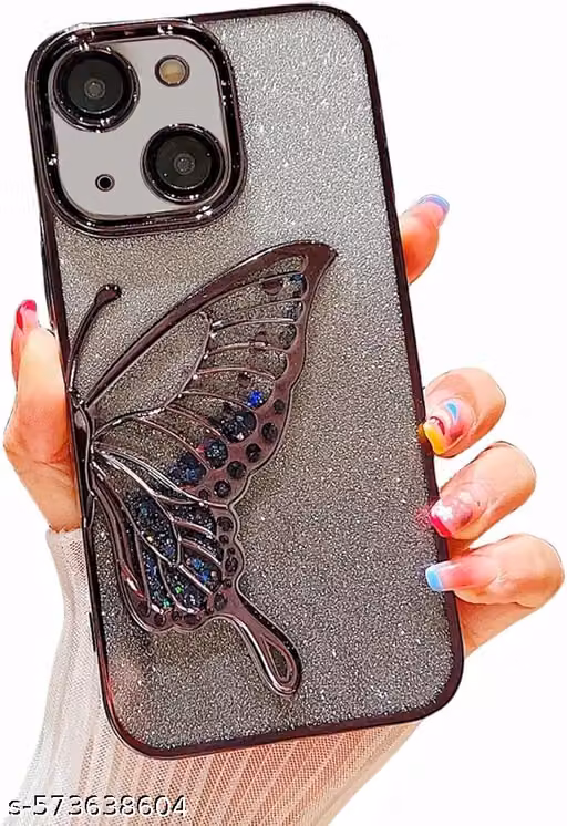 KNJ | Iphone 13 Cover With Luxury Glitter Cute Butterfly Plating Design Aesthetic Women Teen Girls Back Cover Cases For Iphone 13 (Butterfly | Black) - Silicone