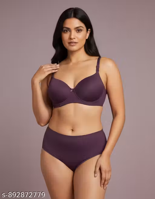 Seamless Bra Panty Set | Padded T-Shirt Bra & High Waist Panty | Lingerie Set