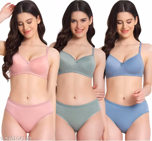 KNJ | Padded Bra & Panty Set | COMBO pack of 3