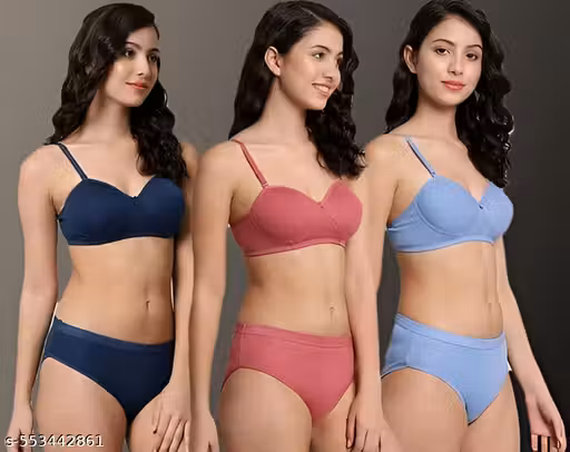 ETHERIA | Cotton Daily Wear Lingerie Set – Bra & Panty Combo (Pack of 3)