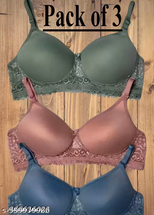 ETHERIA | Women's Non-Padded Wirefree Bra Combo - Pack of 3 (Blue, Green, Pink)