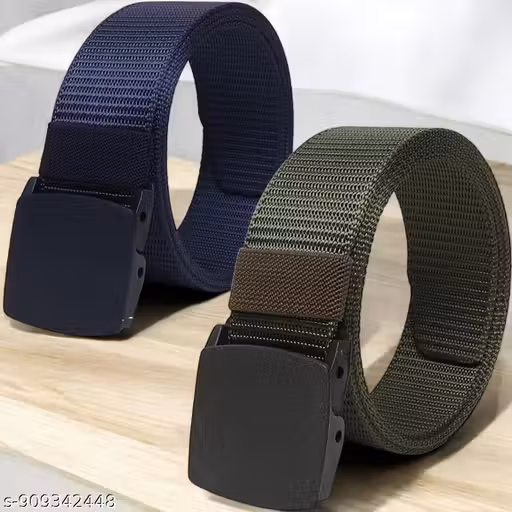 SPR FASHION HUB Men's Navy Blue & Green Auto Lock Buckle Belt (Size 28 to 34) Pack of 2