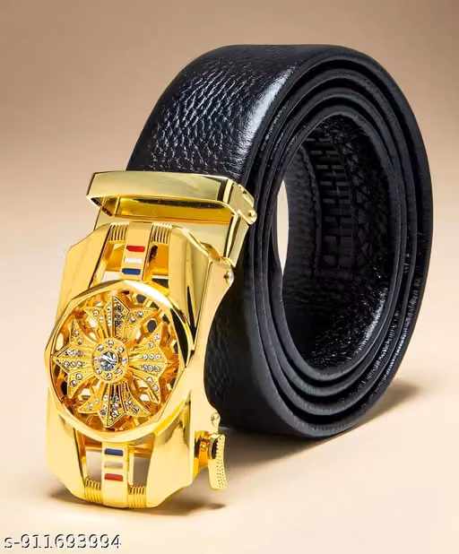 SPR FASHION HUB Men's Black Auto Lock Buckle Belt (Size 28 to 38)