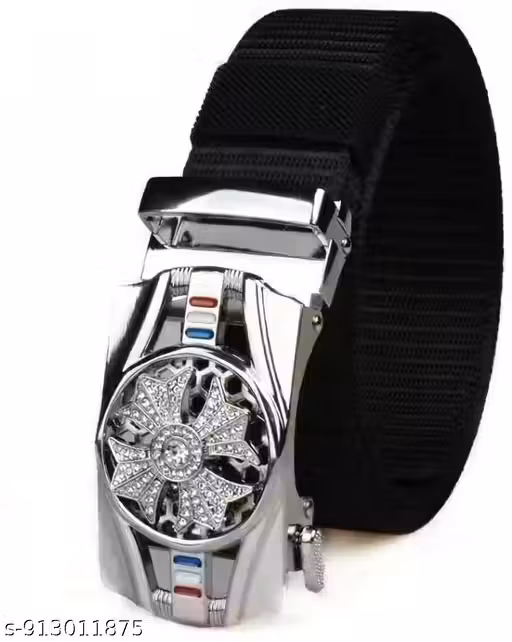 SPR FASHION HUB Men’s Nylon Black Silver Auto Lock Buckle Belt (size 28 to 34)