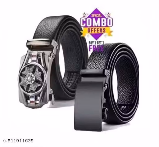 SPR FASHION HUB Men's Black Auto Lock Buckle Belt (Size 28 to 38)