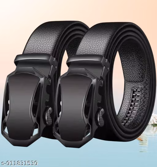 SPR FASHION HUB Men's Black Auto Lock Buckle Belt (Size 28 to 38)