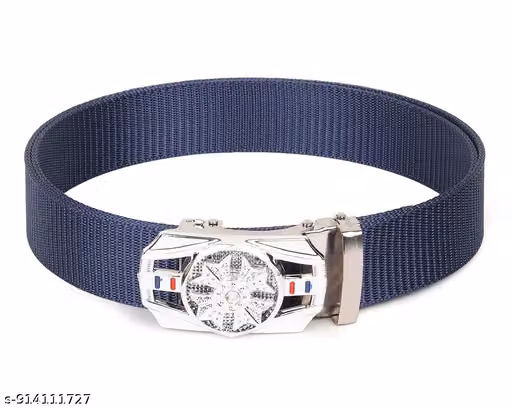 SPR FASHION HUB Men’s Nylon Navy Blue Silver Auto Lock Buckle Belt (Waist Size 28 to 34)
