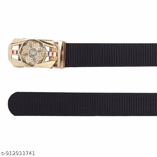 SPR FASHION HUB Men’s Nylon Black Gold Auto Lock Buckle Belt (size 28 to 34)