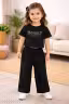 Cute Girls Summer Co-Ord Set – Half Sleeve Top & Comfort Pants | Girls Soft Cotton Co-ord Set – Half Sleeve Text Print T-Shirt with Wide Leg Pants