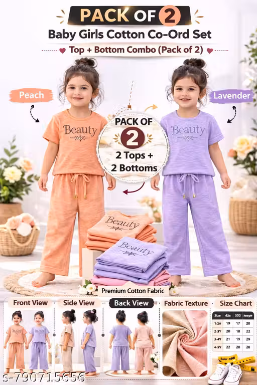 Baby Girls Stylish and Comfortable Cotton Co-Ord Set Pack of 2