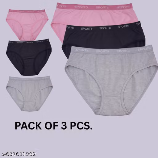 Women's Cotton Bikini Panties Pack of 3 | Soft Stretchable Sports Waistband Daily Wear Innerwear (Pink, Black & Grey)
