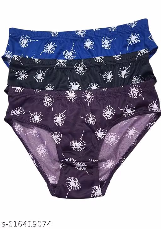 Women's Cotton Printed Bikini Panties Pack of 3 | Soft Breathable Daily Wear Innerwear (Blue, Black & Purple)