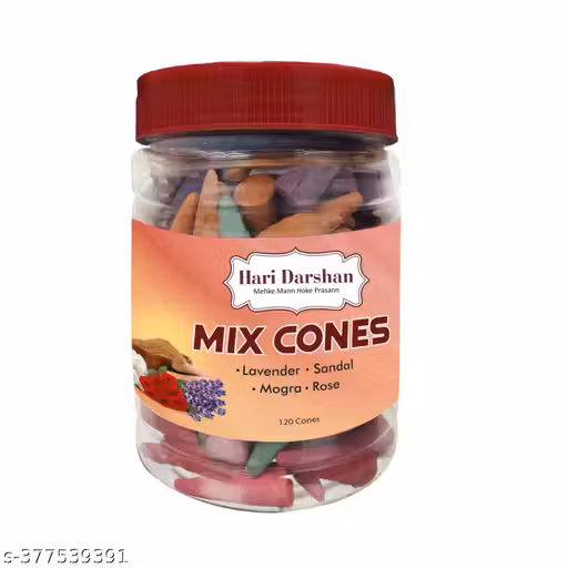 Dhoop Mix Cones - Rose, Mogra, Lavender & Sandal Jar - Approx 120 cones, 30 cones Each