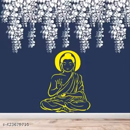 Wow Insite Wall Stencils Cherry Falling Leaf & Peaceful Buddha Ji Art Print DIY Design (Size:- 24 x 40 Inch Theme- Desing DIY Reusable Design Suitable For Kids Room, Home Entrance, Office & Pooja Room Decoration Modern Arts Wall
