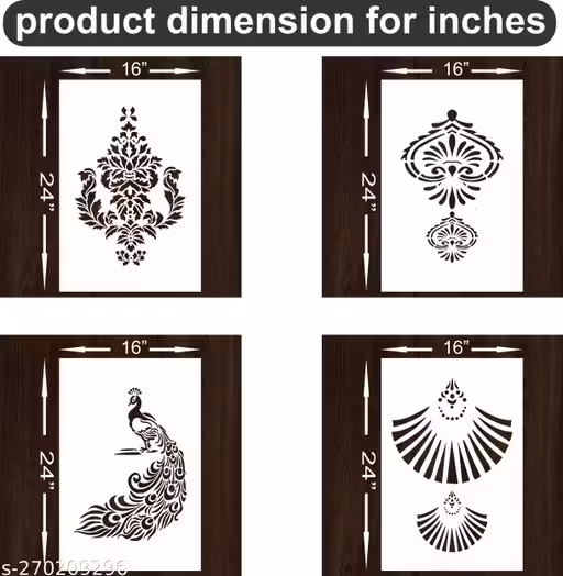 Wow Insite Wall Stencils (Size:- 16X24 Inch Theme- Pattern DIY Reusable Design Suitable For Kids Room, Home Entrance, Office & Pooja Room Decoration Modern Arts Wall (Pack of 4 Stencil Pes.)
