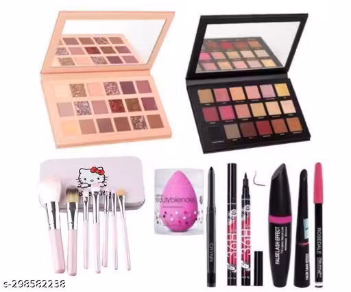 ASREET 15-in-1 Makeup Combo Kit | 18 Shades Nude & Rose Gold Eyeshadow Palette + 7 Makeup Brushes + Eyeliner + Kajal + 3-in-1 Mascara + Multicolor Beauty Blender