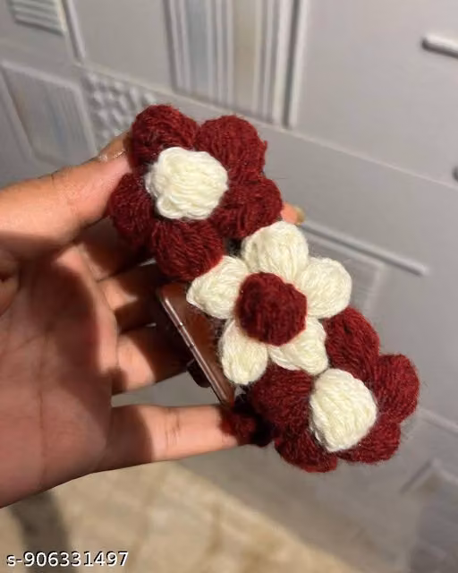 RV-TRADERS Handmade Crochet Floral Hair Clip | Knitted Flower Barrette Hair Accessory | Cute Hair Clip for Women & Girls