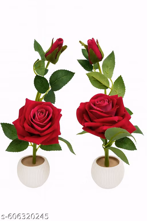 Artificial Red Rose Flower Pot for Home & Office Decor | Decorative Flower Vase | Romantic Showpiece