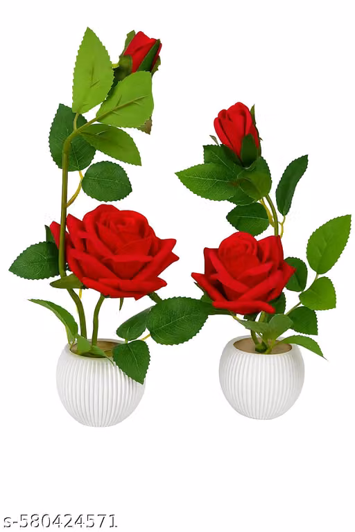 Artificial Red Rose Flower Arrangement in White Round Pot – Elegants Faux Floral Décor