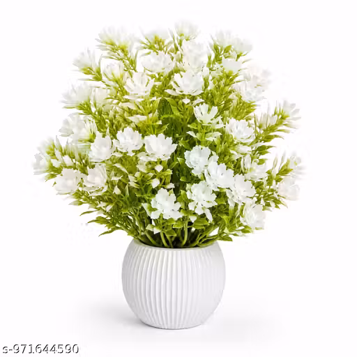 Artificial White Flower Plant with Pot | Home & Office Table Decor Vase | Decorative Artificial Flowers