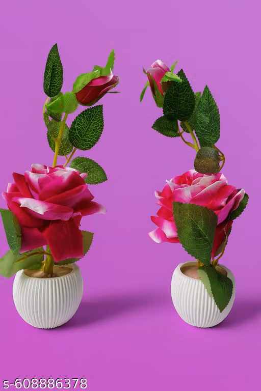 Elegants Artificial Rose Flower with Pot | Home & Office Table Decor | Premium Quality Showpiece