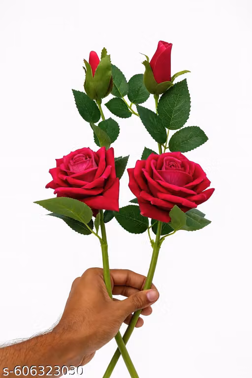 Artificial Red Roses with Buds | Decorative Flower Sticks for Home Décor, Gifting, Office, Bedroom, Living Room, Wedding & Events | Fake Rose Bunch ✨