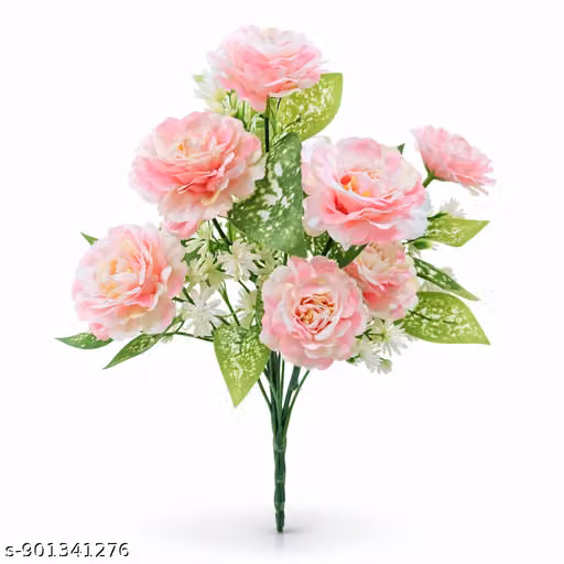 Artificial Pink Rose Flower Bouquet with Green Leaves – Decorative Floral Bunch for Home, Office, Wedding & Gift