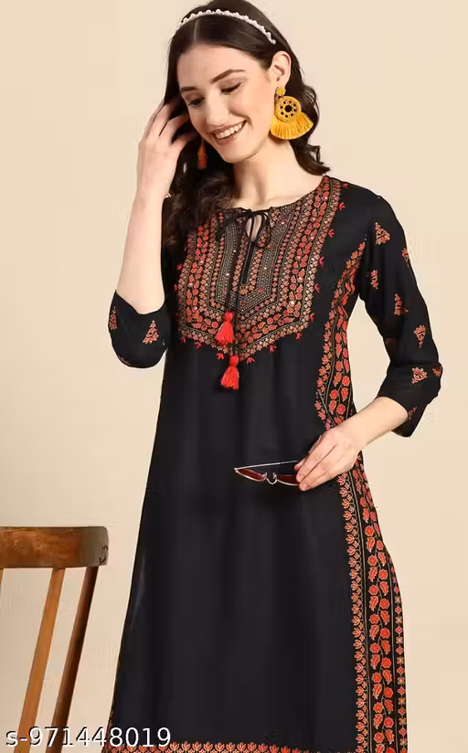 Floral Yoke Printed Mirror Work Kurta