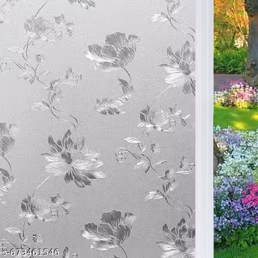 Privacy Window Film, Floral Pattern, Self-Adhesive Privacy Glass Film for Window Office Vinyl Sheet for Glass Door, Bathroom, Home, Frosted Flowers 12X60Inch (Area Cover 5 sqft)
