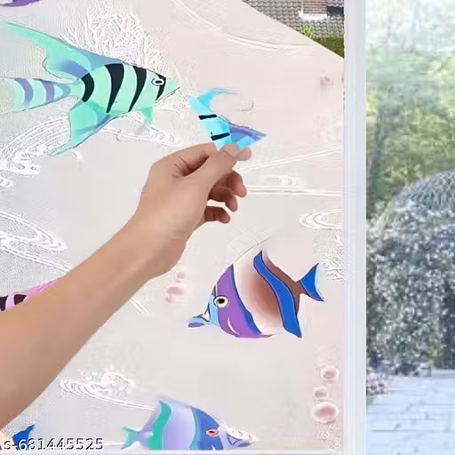 Tropical Fish Privacy Window Film, Self-Adhesive Decorative Glass Sticker, UV Protection, Reusable Frosted Glass Film Home Office Glass Stickers for Bathroom, Living Room 12X80Inch (Area Cover 6.67sqft)