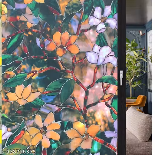 Premium Vinyl Privacy Stained Window Glass Film Self-Adhesive Decorative Sticker Opaque Sheet Tint Wallpaper for Glass Cover Window, Door, Office, Home.| Anti-UV. Green Patti