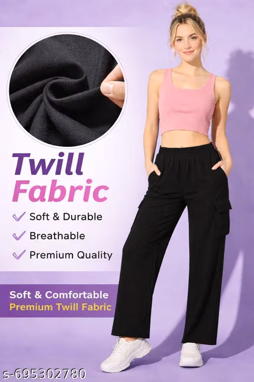 Women Stylish High Waist Wide Leg Cargo Pants for Girls