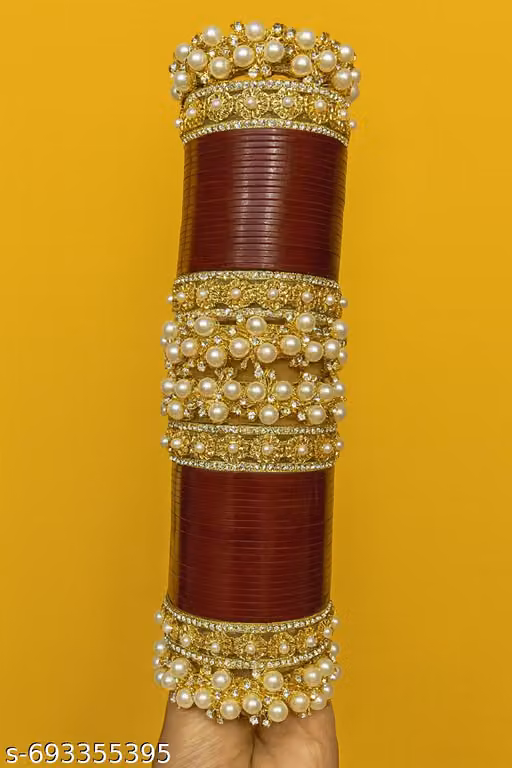 KRISH Plastic Pearls Work Mahroon Colour Chooda Set For Women And Girls (Pack Of Both Hand Chooda Set)