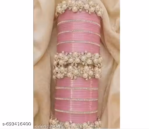 KRISH Plastic Pink Colour New Look Chooda Set With Pearls Work For Women And Girls (Pack Of Both Hand Chooda Set)