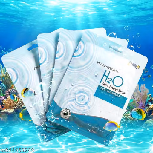 OMAAYAA H2O Face Sheet Mask – Value Pack of 4 – Deep Cleansing, Purifying & Hydrating Formula – Water-Based Skin Care – Professional Use – Suitable for All Skin Types