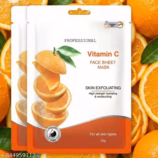 OMAAYAA Fresher Skin Vitamin C Face Sheet Mask (25g) Pack of 2 – Skin Exfoliating Formula – High-Strength Hydrating & Moisturizing Care – Brightening Orange Extract – Paraben-Free – Suitable for All Skin Types
