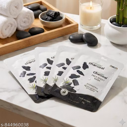 OMAAYAA Charcoal Infused Face Sheet Mask – Pack of 4 – Deep Cleansing with Hydration Boost – High Strength Moisturizing Formula – All Skin Types