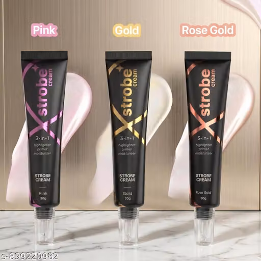OMAAYAA Strobe Cream Combo | Gold, Pink & Rose Gold Shades | 3-in-1 Highlighter, Primer & Moisturizer | Illuminating Glow Makeup Base | Pack of 3 (30g Each)