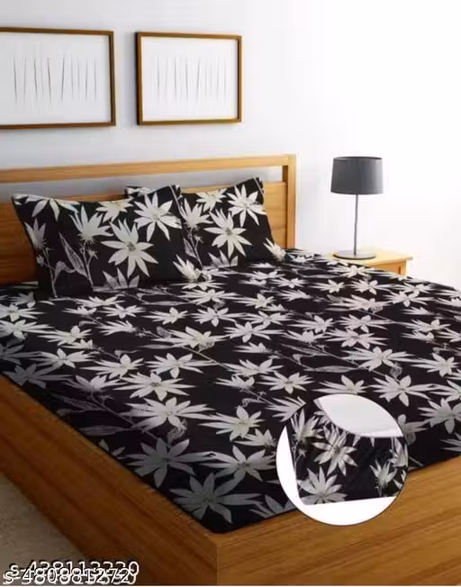 ASHUTOSH ENTERPRISES Super Soft Cotton Blend All Round Elastic Fitted Double Bed Bedsheet with 2 Pillow Covers-72x78x6 Inches-Fitted Double