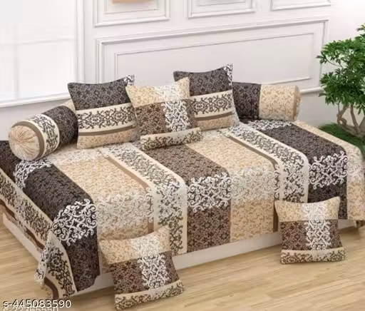 Glace Cotton 8 Piece Diwan Set (1 Single Bedsheet 5 Cushion Covers and 2 Boosters covers