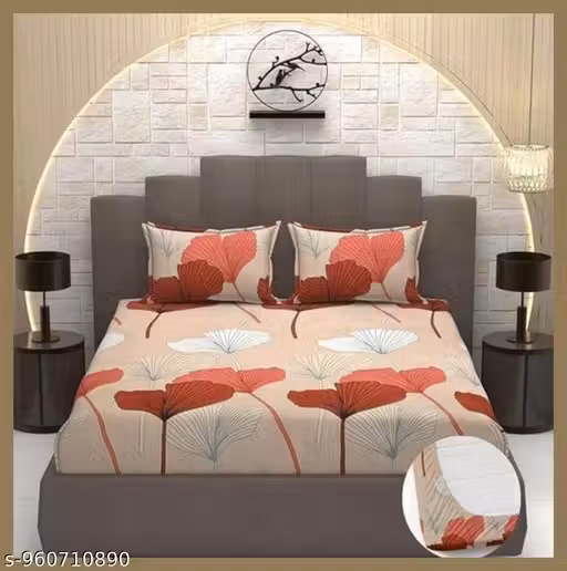 Luxury Floral Printed Double Bedsheet with 2 Pillow Covers & 2 Cushion Covers | Soft Premium Cotton Feel Bedding Set | Elegant Double Bed Sheet for Bedroom Home Decor & Comfortable Sleep
